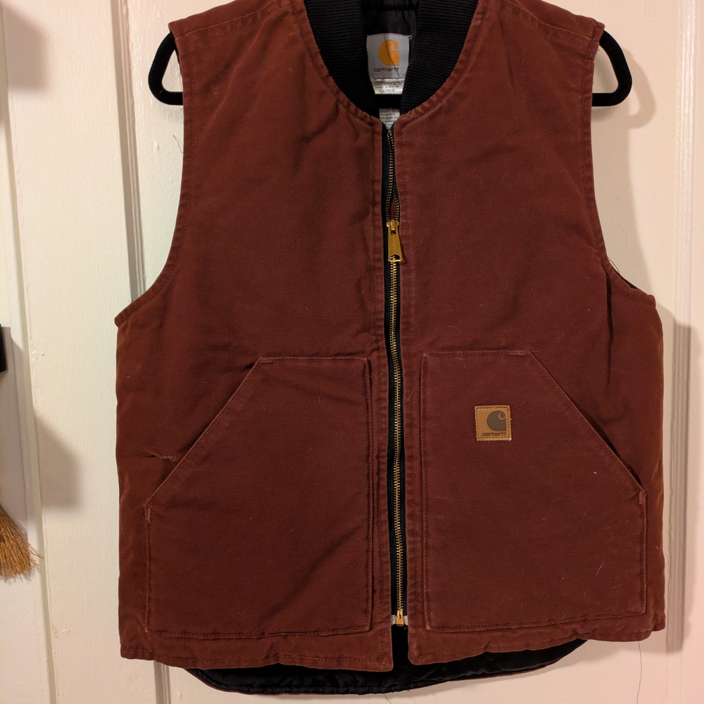 Vintage Carhartt Vest Mens M Reg Clay Red Quilt Lined Canvas Zip V02 CLY USA